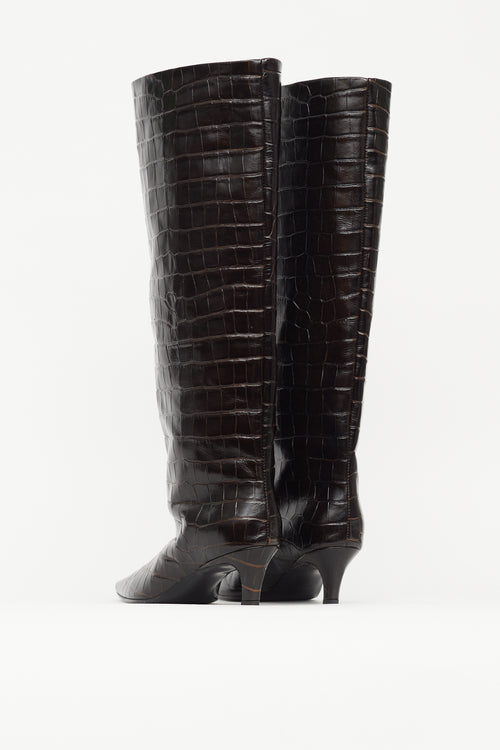 Totême Brown Embossed Leather Knee High Boot