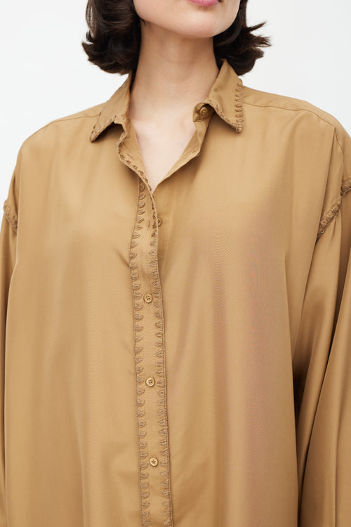 Totême Brown Silk Embroidered Oversized Shirt