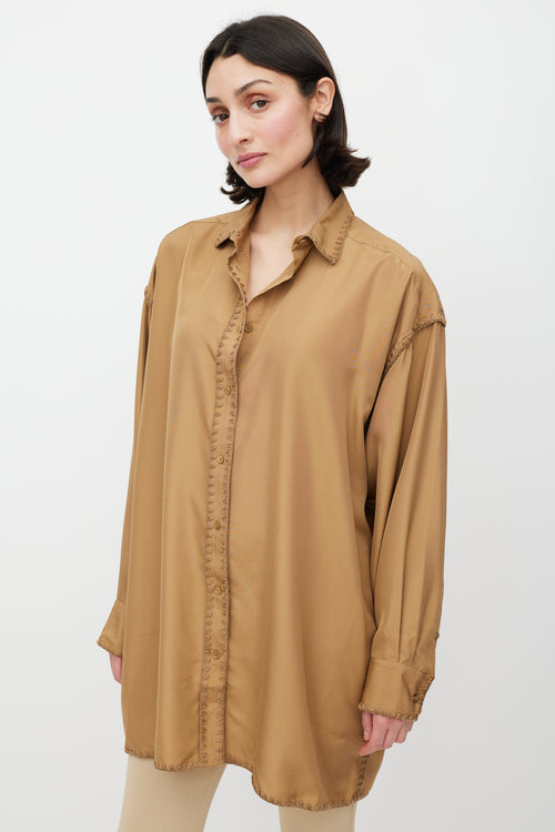 Totême Brown Silk Embroidered Oversized Shirt