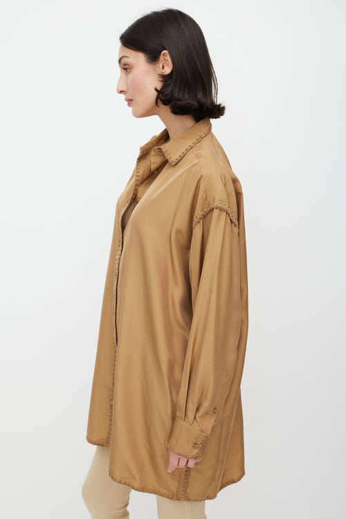 Totême Brown Silk Embroidered Oversized Shirt