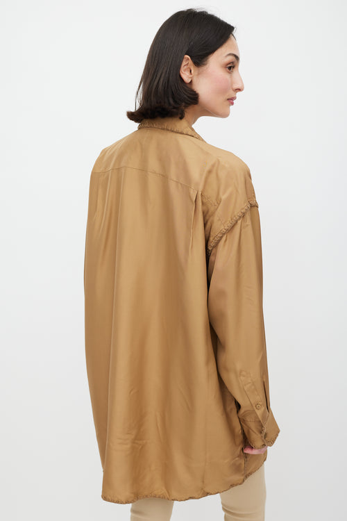 Totême Brown Silk Embroidered Oversized Shirt