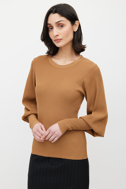 Totême Brown Ribbed Puff Sleeve Top