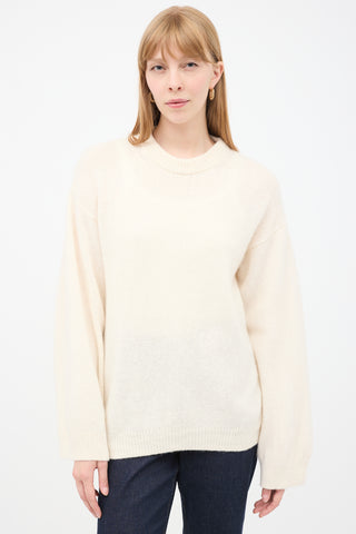 Toteme Cream Wool 
Cashmere Monogram Embroidery Sweater