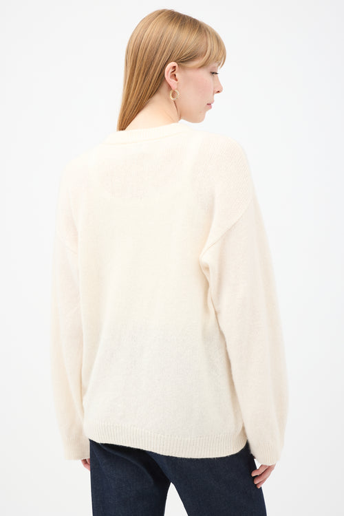 Toteme Cream Wool 
Cashmere Monogram Embroidery Sweater