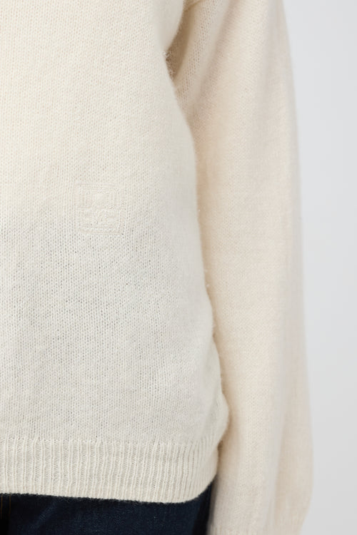 Toteme Cream Wool 
Cashmere Monogram Embroidery Sweater