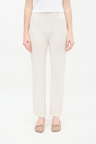 Toteme Cream Ribbed Knit Straight Leg Lounge Pant