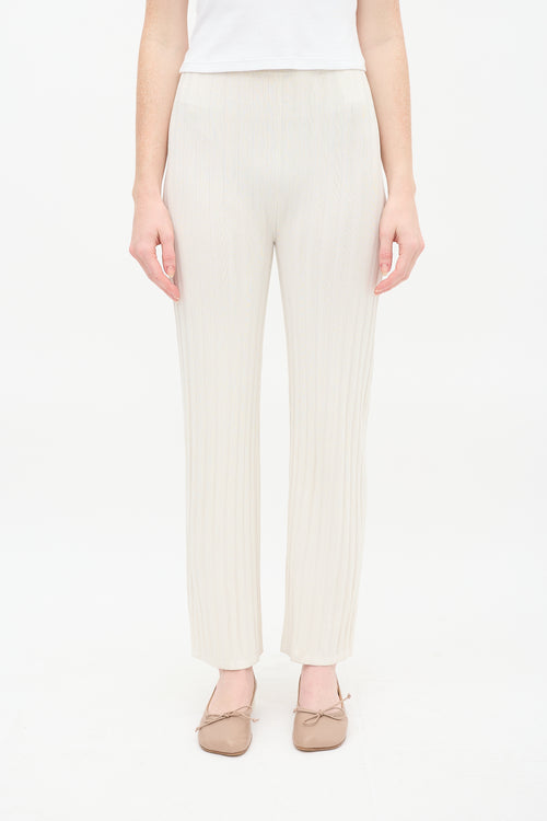 Toteme Cream Ribbed Knit Straight Leg Lounge Pant