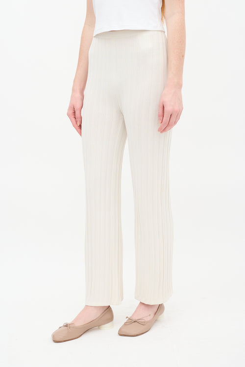 Toteme Cream Ribbed Knit Straight Leg Lounge Pant