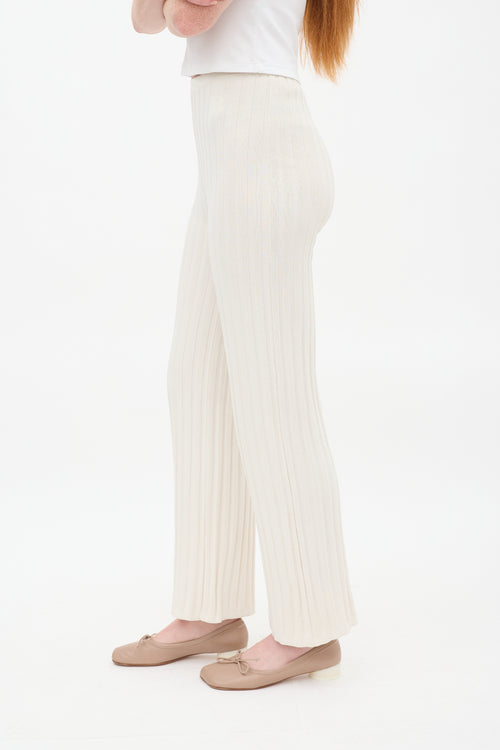 Toteme Cream Ribbed Knit Straight Leg Lounge Pant