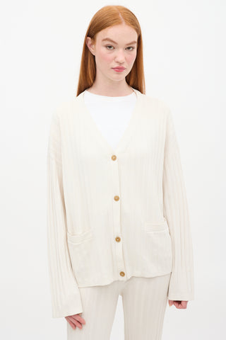 Toteme Cream Vinci Ribbed Knit Cardigan