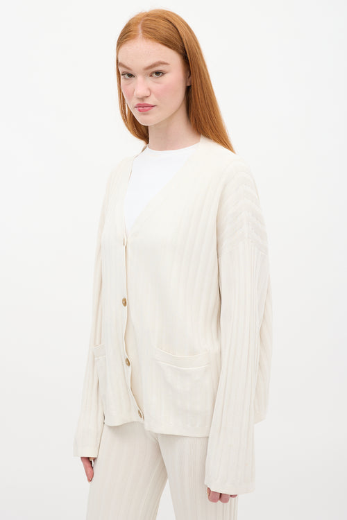 Toteme Cream Vinci Ribbed Knit Cardigan