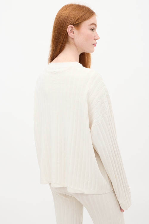 Toteme Cream Vinci Ribbed Knit Cardigan