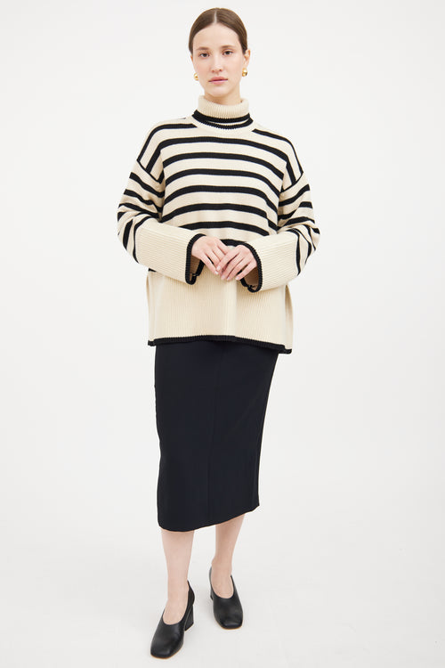 Cream 
Black Stripe Turtleneck Sweater