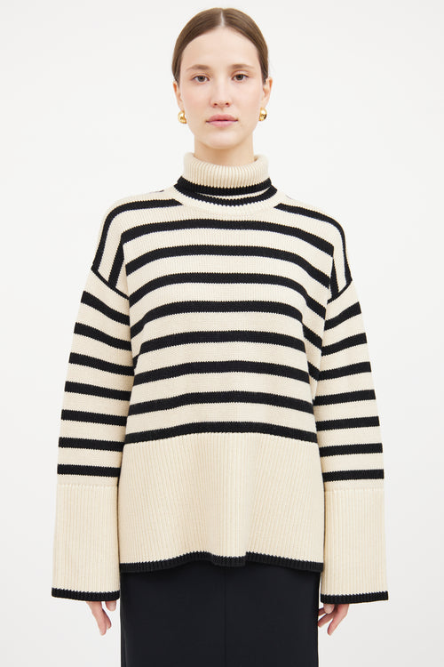 Cream 
Black Stripe Turtleneck Sweater