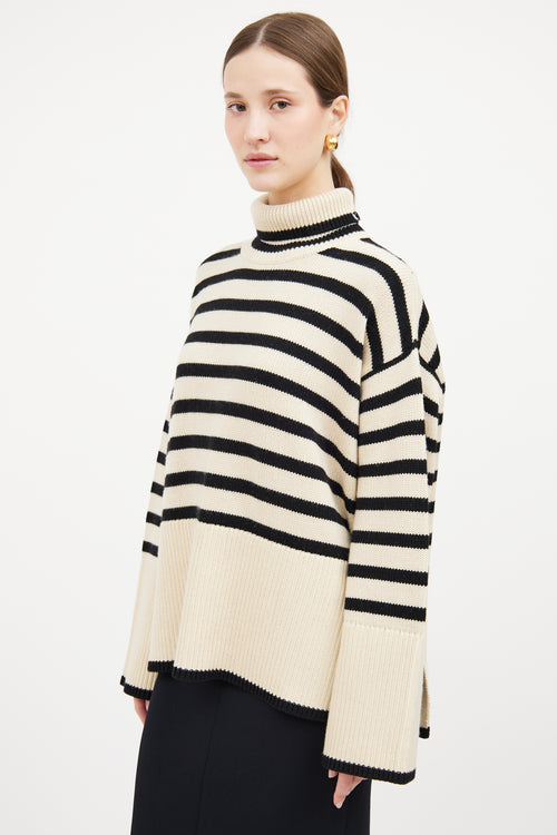 Cream 
Black Stripe Turtleneck Sweater