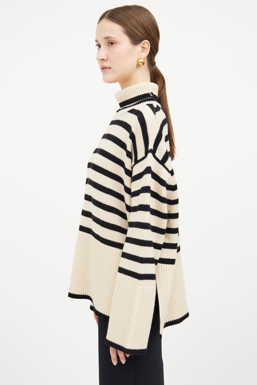 Cream 
Black Stripe Turtleneck Sweater