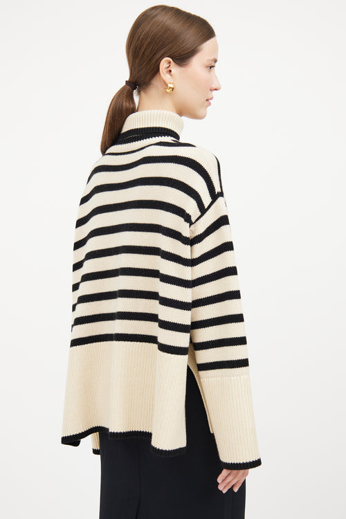 Cream 
Black Stripe Turtleneck Sweater