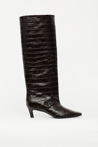 Totême Dark Brown Embossed Leather Knee High Boot