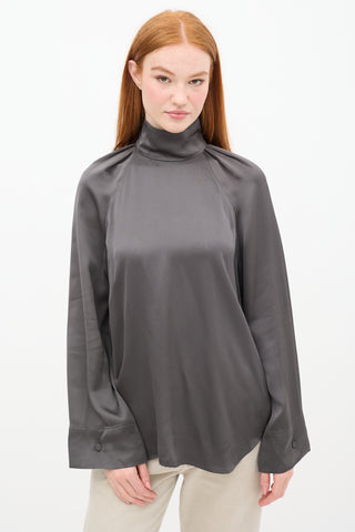 Toteme Dark Grey High Neck Satin Top