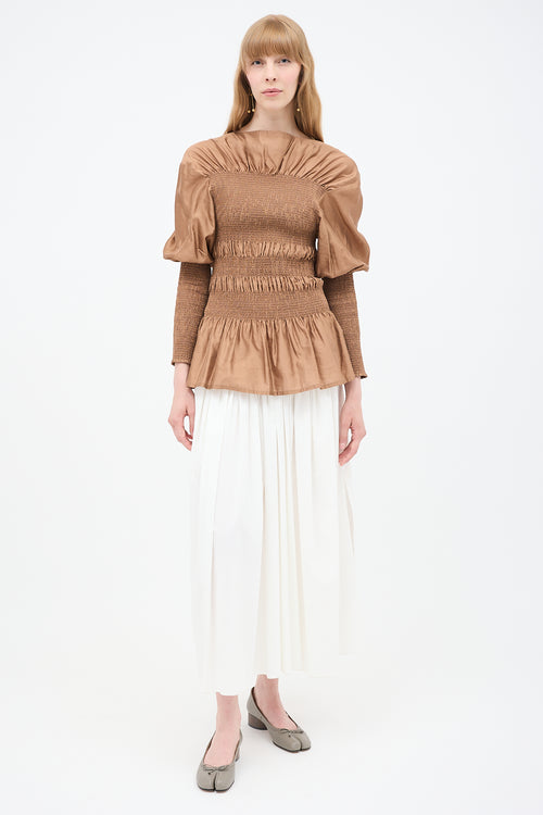 Toteme Fall 2019 Brown Silk Coripe Shirred Blouse