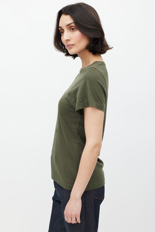 Totême Green Embroidered Logo Curved Seam T-Shirt