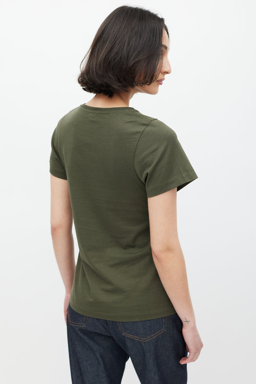 Totême Green Embroidered Logo Curved Seam T-Shirt