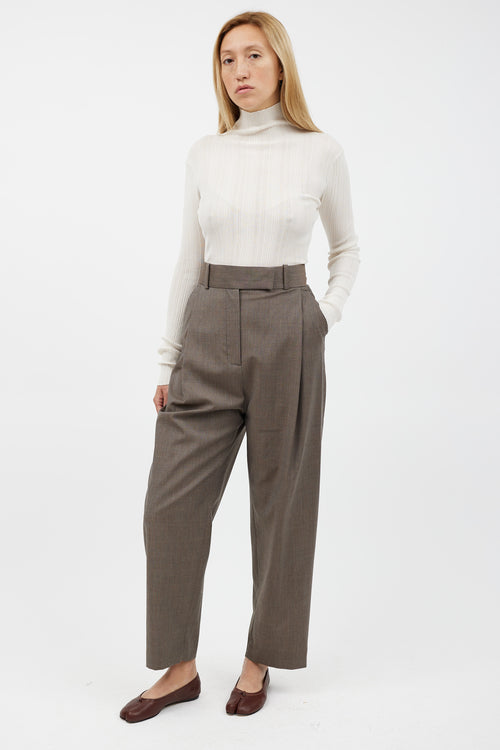 Totême Grey Wool Pleated Wide Leg Trouser