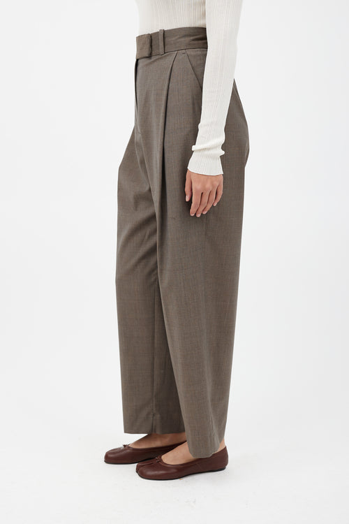 Totême Grey Wool Pleated Wide Leg Trouser