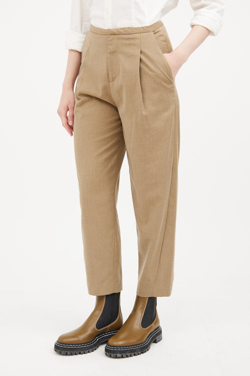 Beige Wool Pleated Trouser Pant