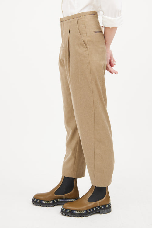 Beige Wool Pleated Trouser Pant