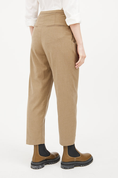 Beige Wool Pleated Trouser Pant