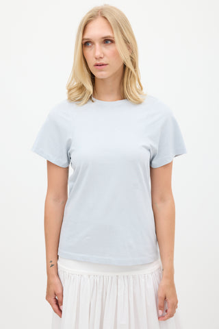 Toteme Light Blue Embroidered Logo Curved Seam T-Shirt