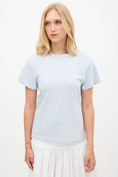 Toteme Light Blue Embroidered Logo Curved Seam T-Shirt