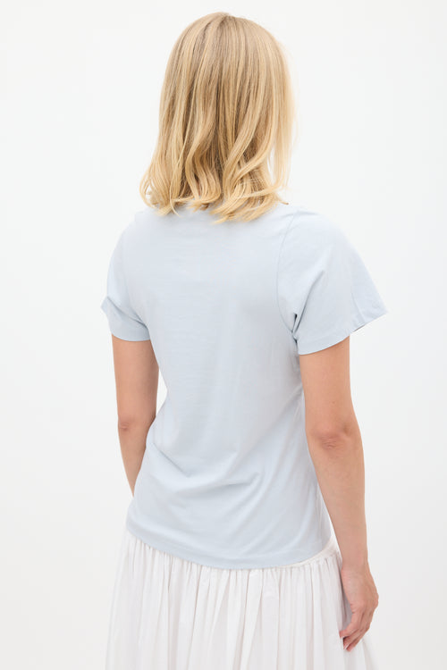 Toteme Light Blue Embroidered Logo Curved Seam T-Shirt