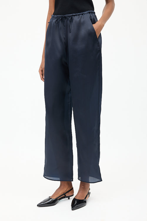 Toteme Navy Silk Organza Drawstring Trouser