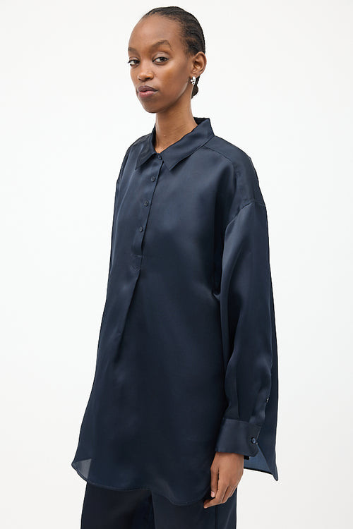 Toteme Navy Silk Organza Half Button Shirt