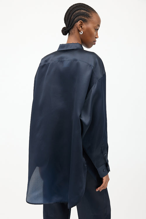 Toteme Navy Silk Organza Half Button Shirt