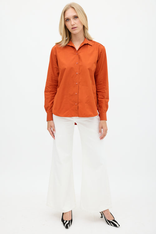 Toteme Orange Cotton Embroidered Logo Shirt