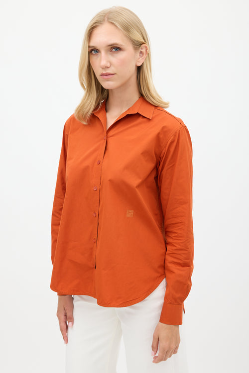 Toteme Orange Cotton Embroidered Logo Shirt