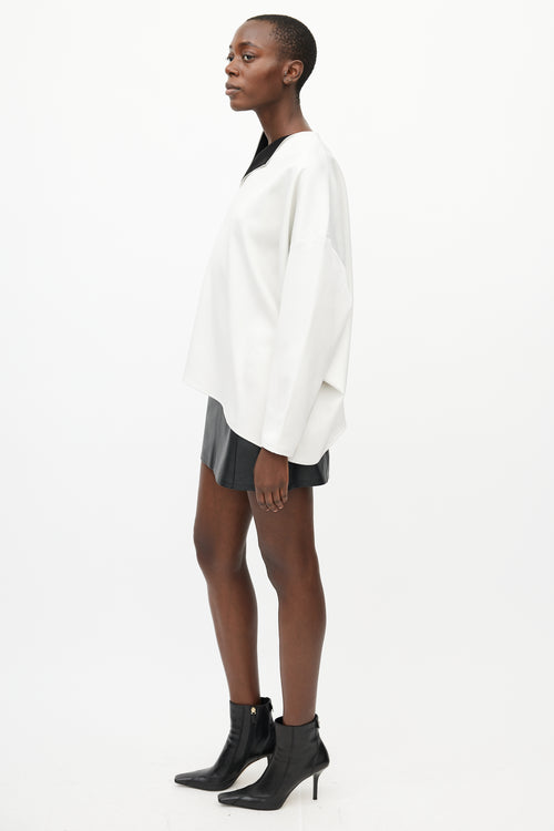 Totême White 
Black Satin Montbel Asymmetrical Top