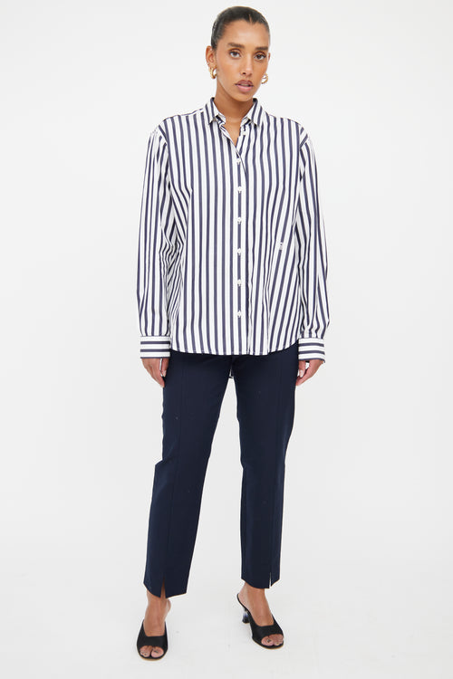 Toteme White 
Navy Striped Button Up Shirt