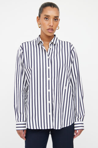 Toteme White 
Navy Striped Button Up Shirt