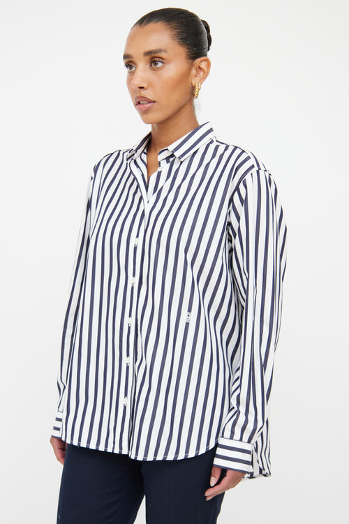 Toteme White 
Navy Striped Button Up Shirt