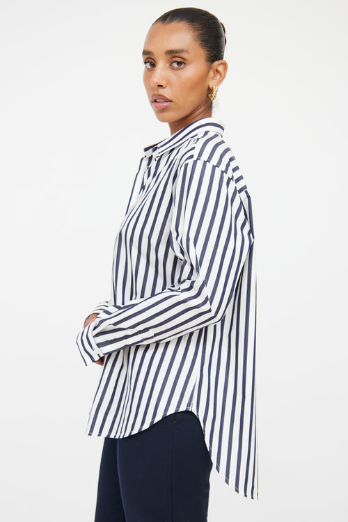 Toteme White 
Navy Striped Button Up Shirt