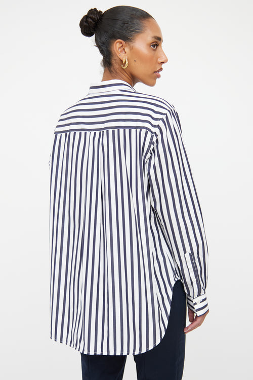 Toteme White 
Navy Striped Button Up Shirt