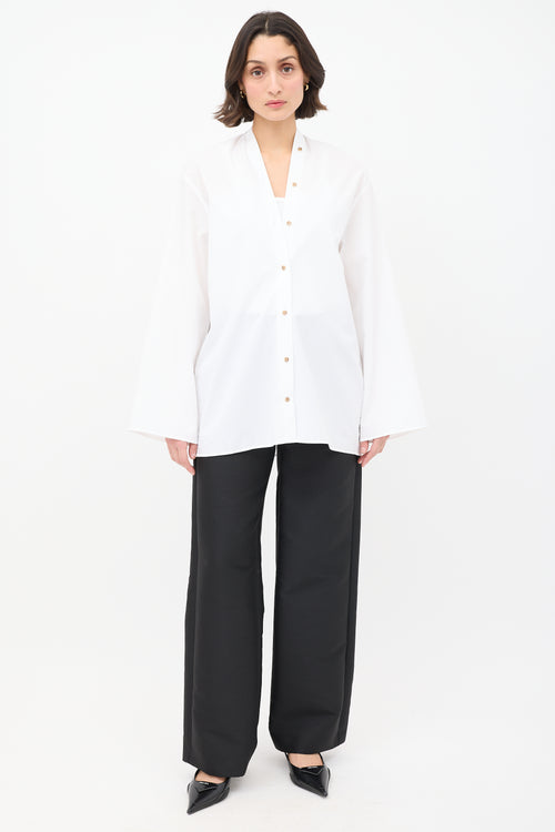 Toteme White Cotton V-Neck Poplin Blouse