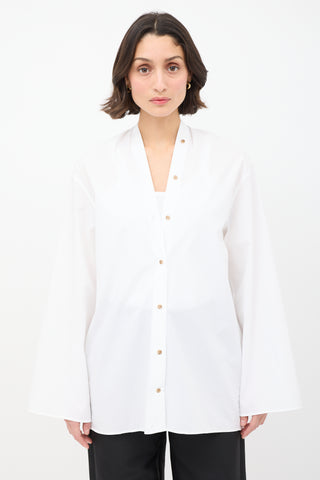 Toteme White Cotton V-Neck Poplin Blouse