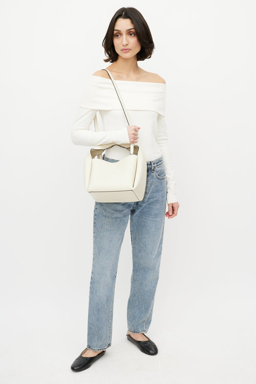 Totême Cream Leather Bucket Crossbody Bag