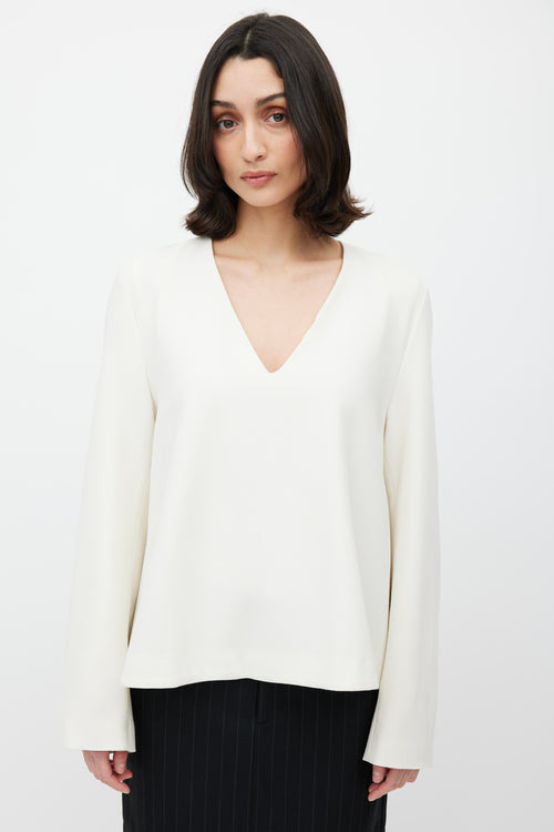 Totême White V-neck Long Sleeve Top