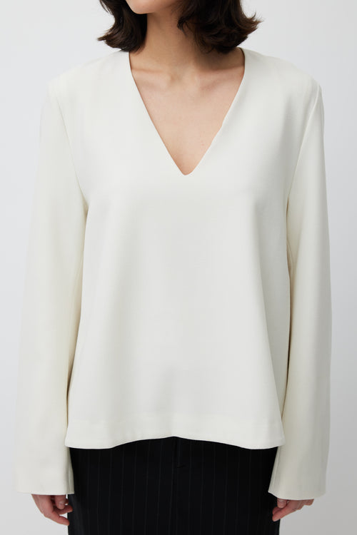 Totême White V-neck Long Sleeve Top